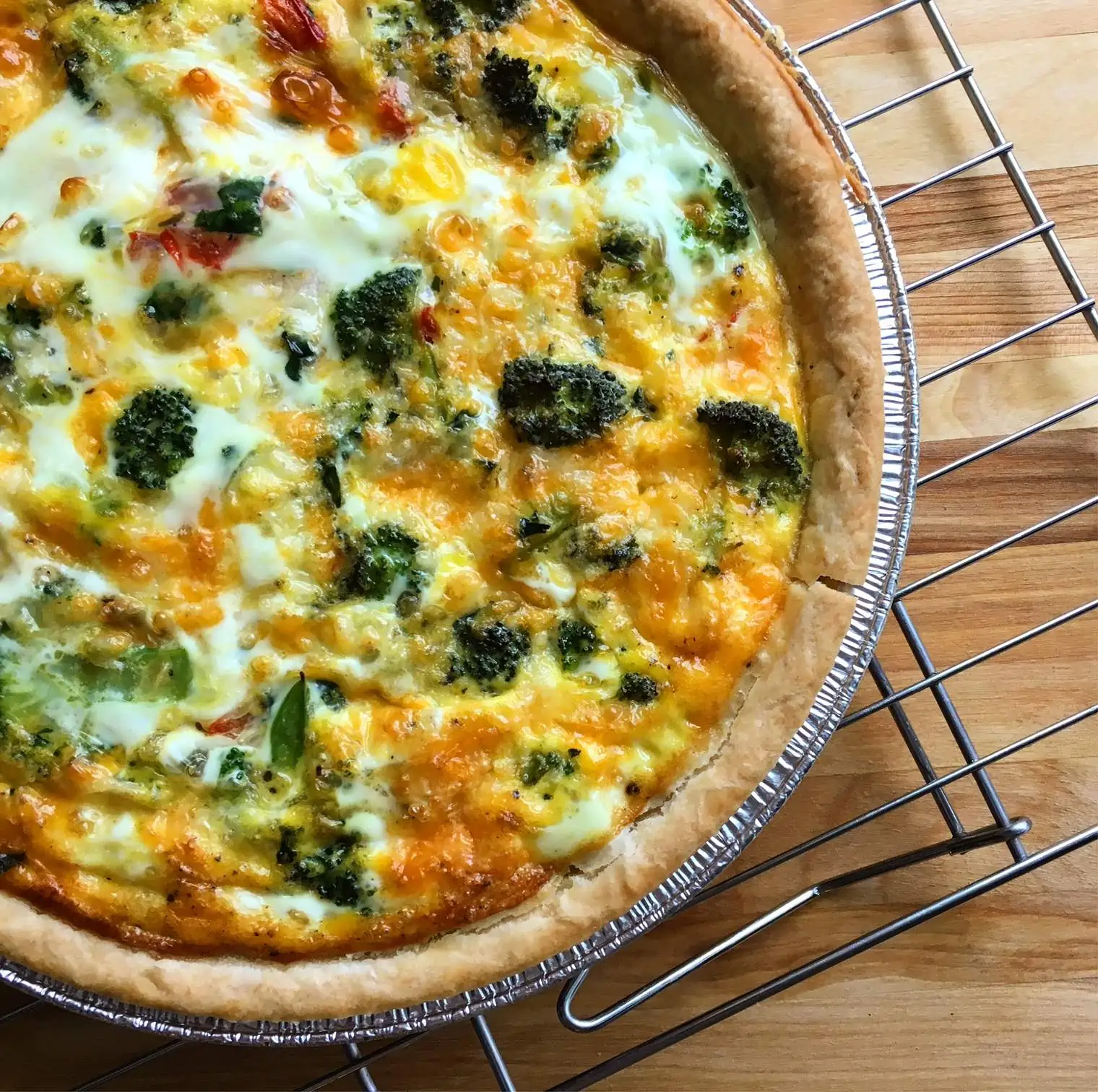 Broccoli Mushroom Cheddar Quiche